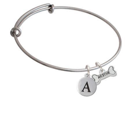 Mini ''Rescue'' Dog Bone Initial Bangle Charm Bracelet