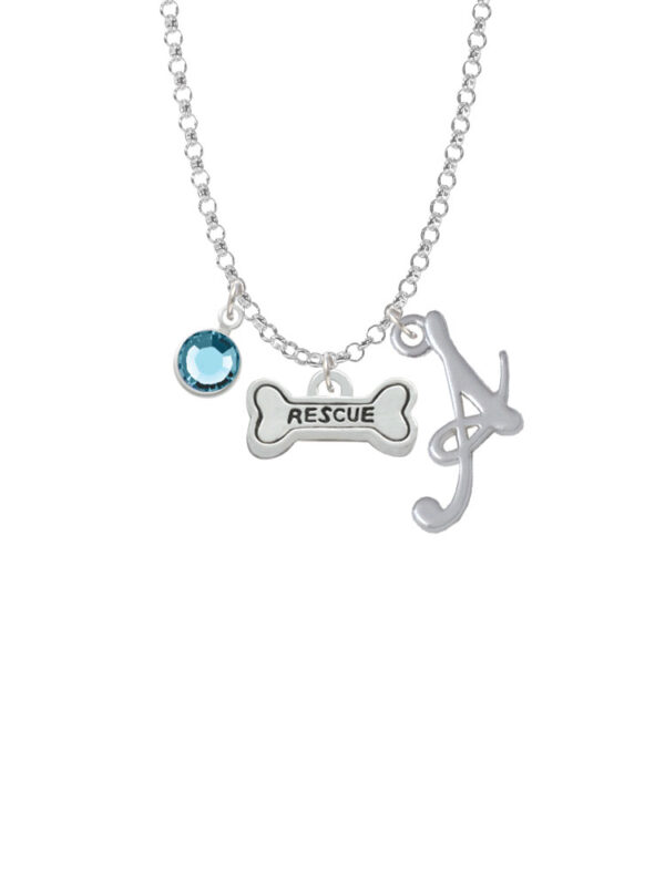 Mini ''Rescue'' Dog Bone - Script Initial and Crystal Charm Necklace