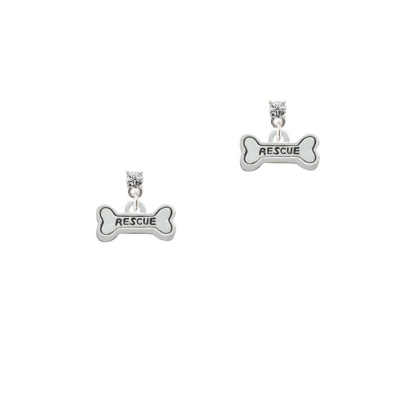 Mini ''Rescue'' Dog Bone Silver Plated Crystal Post Earrings, Select Your Color