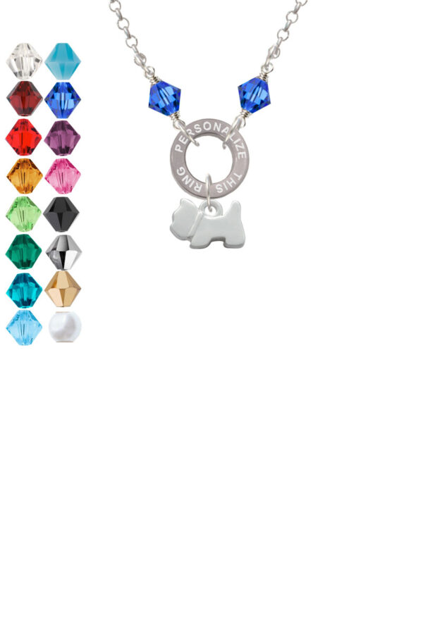 Mini Scottie Dog Custom Engraved Name Ring Crystal Necklace