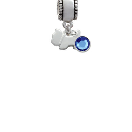 Mini Scottie Dog Silver Plated Charm Bead with Crystal Drop, Select Your Color