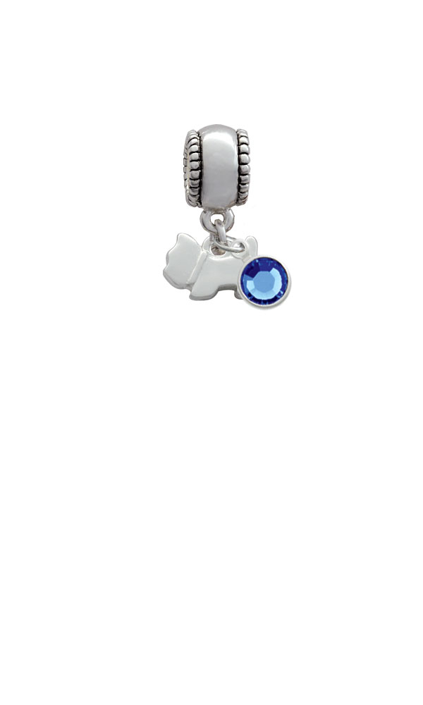 Mini Scottie Dog Silver Plated Charm Bead with Crystal Drop, Select Your Color