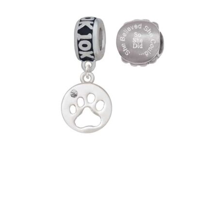 Paw Silhouette 10K Run She Believed She Could Charm Beads (Set of 2)