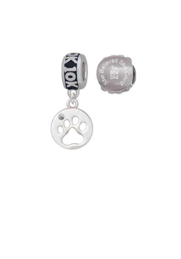 Paw Silhouette 10K Run She Believed She Could Charm Beads (Set of 2)