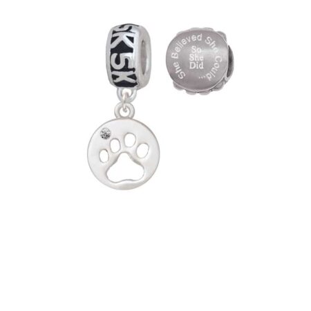 Paw Silhouette 5K Run She Believed She Could Charm Beads (Set of 2)