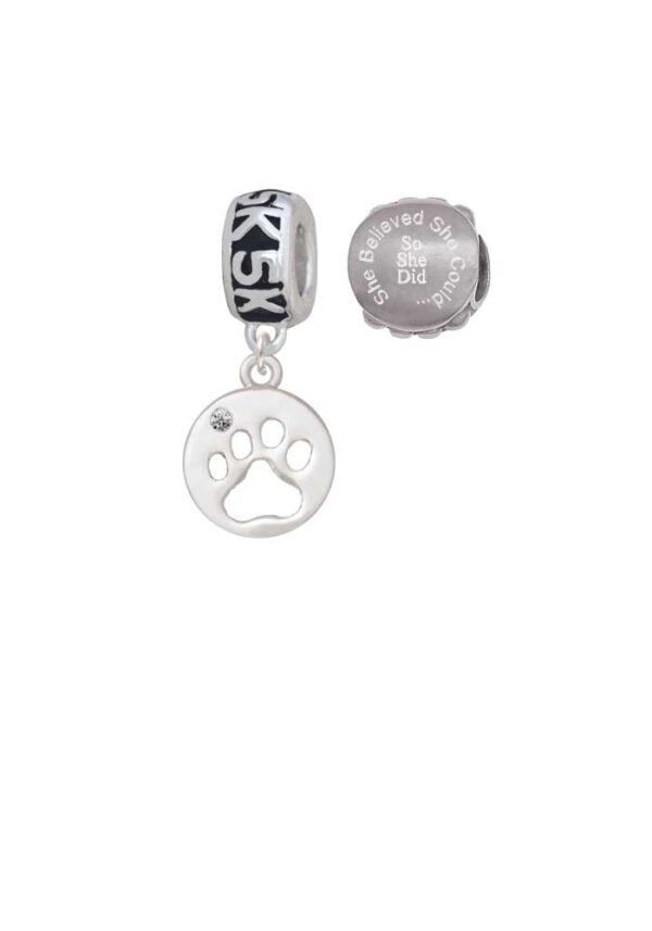 Paw Silhouette 5K Run She Believed She Could Charm Beads (Set of 2)