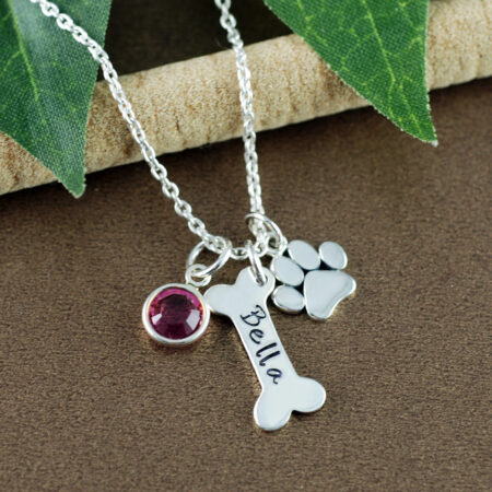 Personalized Dog Bone Necklace with Dog Paw