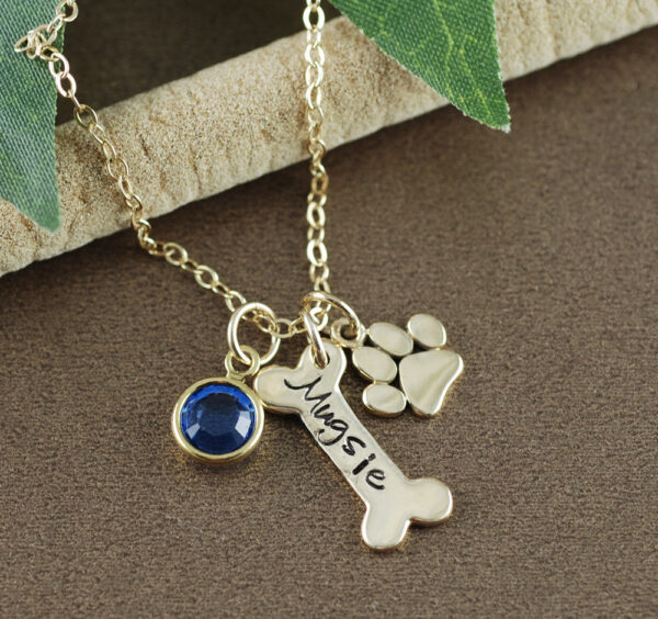 Personalized Gold Dog Bone Necklace, Dog Paw Necklace, Animal Lover, Dog Paw, Dog Bone, Dog Mommy Necklace, Dog Necklace, Memorial Pet Gift