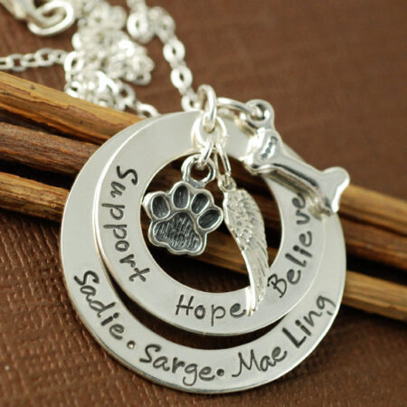 Personalized Hand Stamped Jewelry, Personalized Sterling Silver Necklace, Animal Lover, Dog Paw, Dog Bone, Bone Cancer