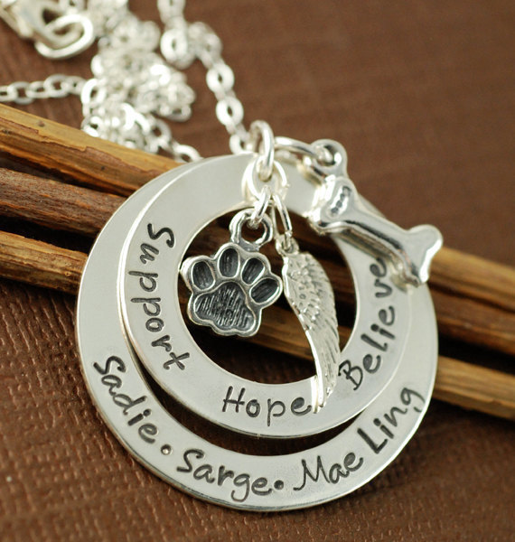 Personalized Hand Stamped Jewelry, Personalized Sterling Silver Necklace, Animal Lover, Dog Paw, Dog Bone, Bone Cancer