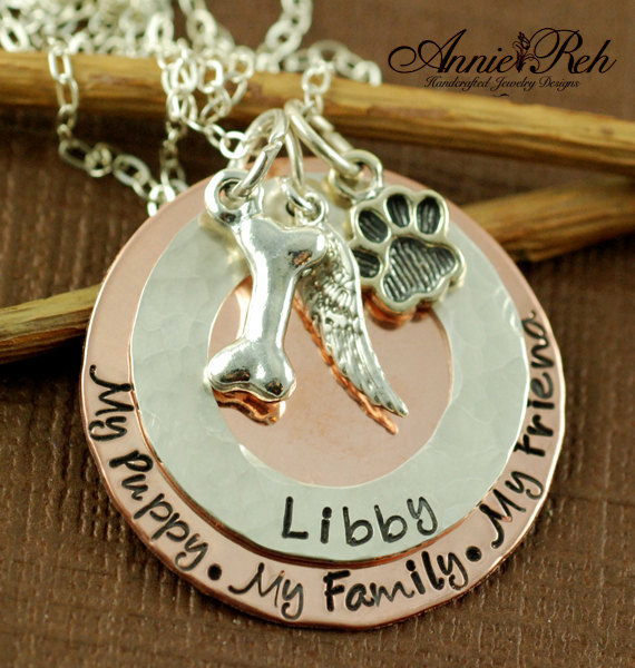 Personalized Hand Stamped Jewelry, Personalized Sterling Silver Necklace, Animal Lover, Dog Paw, Dog Bone