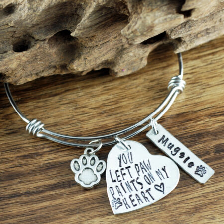 Pet Memorial Bracelet, Personalized Bangle Bracelet, You left Paw Prints on my Heart, Loss of Pet, Pet Memorial Jewelry, Pet loss Jewelry