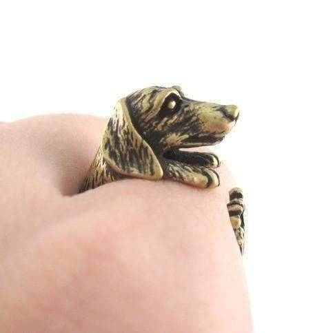 Puppy Love Dachshund Dog Adjustable Animal Wrap Ring - Bronze