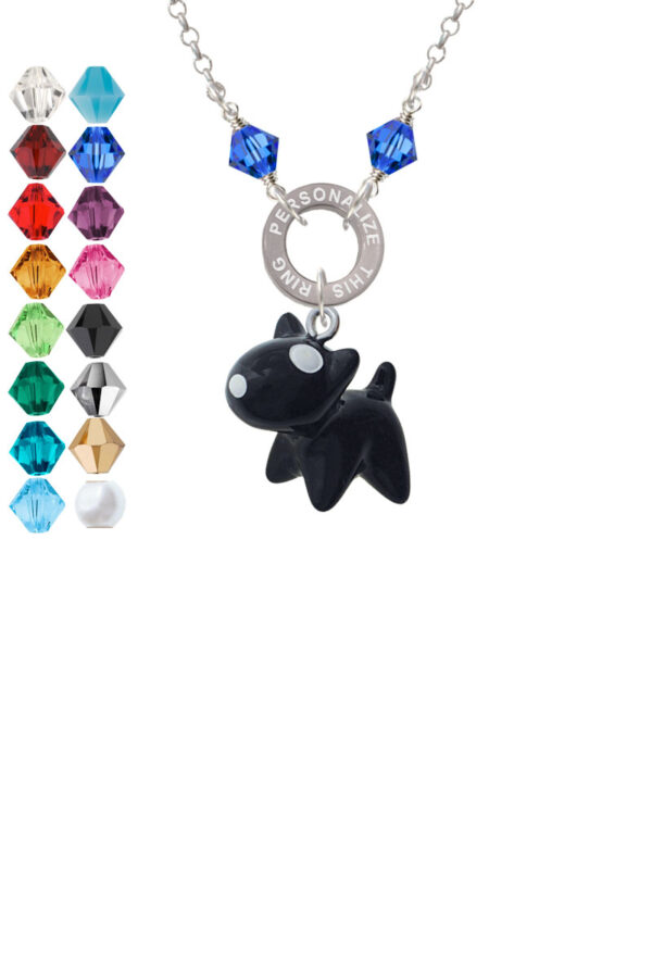 Resin Black Bull Terrier Dog Custom Engraved Name Ring Crystal Necklace