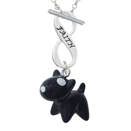 Resin Black Bull Terrier Dog Faith Infinity Toggle Necklace