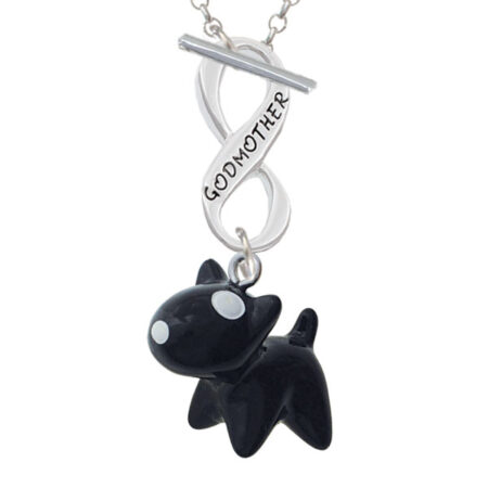 Resin Black Bull Terrier Dog Godmother Infinity Toggle Necklace