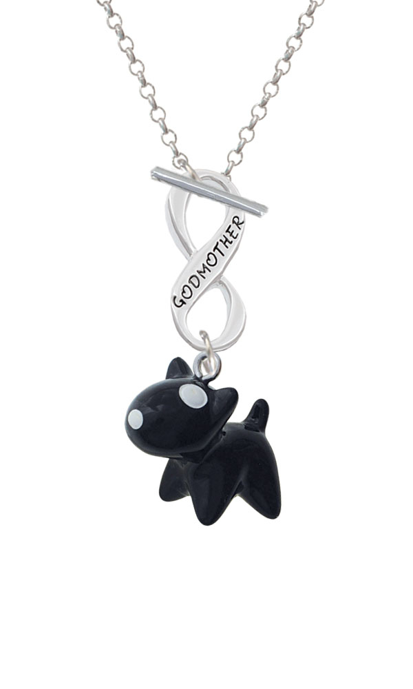 Resin Black Bull Terrier Dog Godmother Infinity Toggle Necklace