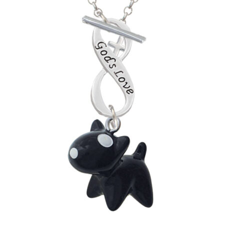 Resin Black Bull Terrier Dog God's Love Infinity Toggle Necklace