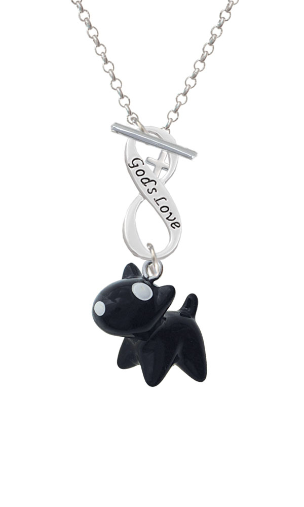 Resin Black Bull Terrier Dog God's Love Infinity Toggle Necklace