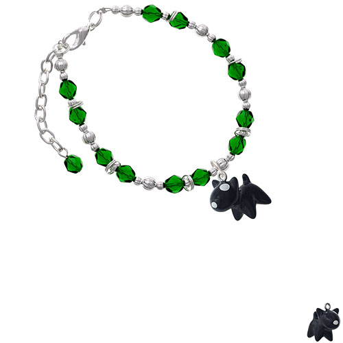 Resin Black Bull Terrier Dog Green Beaded Bracelet