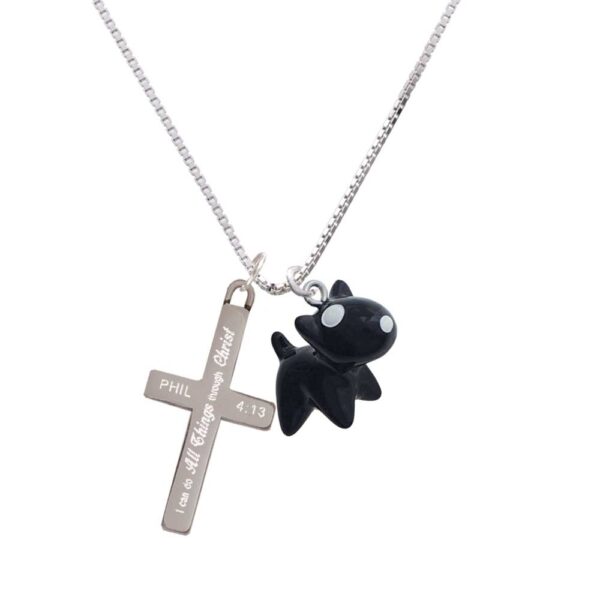 Resin Black Bull Terrier Dog - I Can Do All Things - Cross Necklace