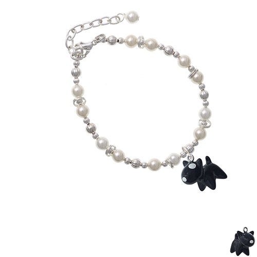 Resin Black Bull Terrier Dog Imitation Pearl Beaded Bracelet