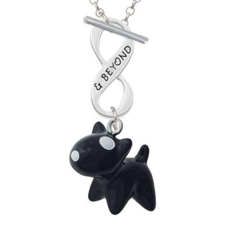 Resin Black Bull Terrier Dog Infinity and Beyond Toggle Necklace