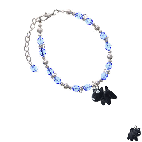 Resin Black Bull Terrier Dog Light Blue Beaded Bracelet