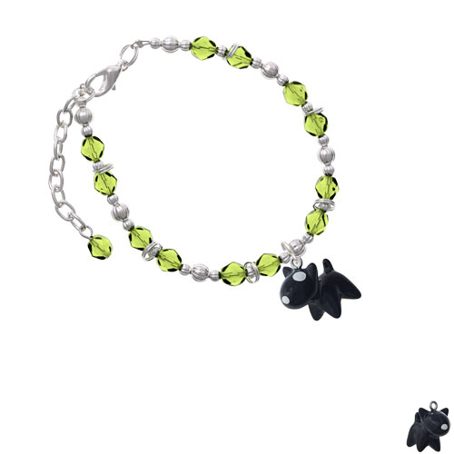 Resin Black Bull Terrier Dog Lime Green Beaded Bracelet