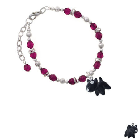 Resin Black Bull Terrier Dog Magenta Beaded Bracelet