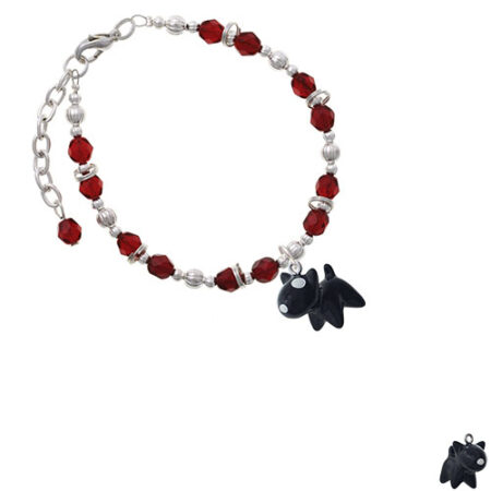 Resin Black Bull Terrier Dog Maroon Beaded Bracelet