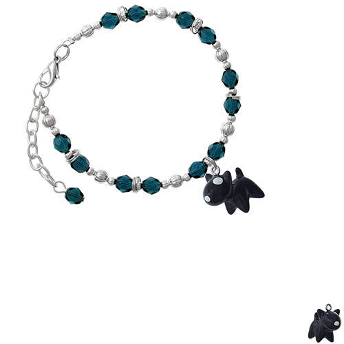 Resin Black Bull Terrier Dog Navy Blue Beaded Bracelet