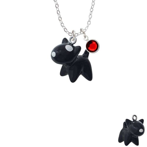 Resin Black Bull Terrier Dog Necklace with Red Crystal Drop