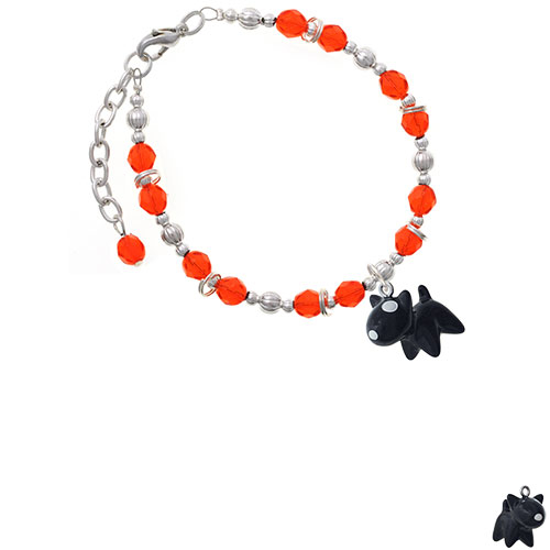 Resin Black Bull Terrier Dog Orange Beaded Bracelet