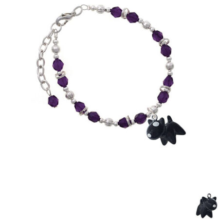 Resin Black Bull Terrier Dog Purple Beaded Bracelet