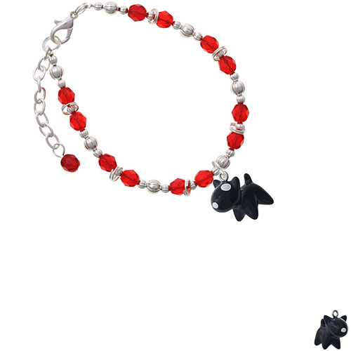 Resin Black Bull Terrier Dog Red Beaded Bracelet