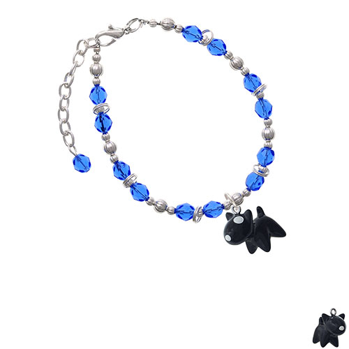 Resin Black Bull Terrier Dog Royal Blue Beaded Bracelet