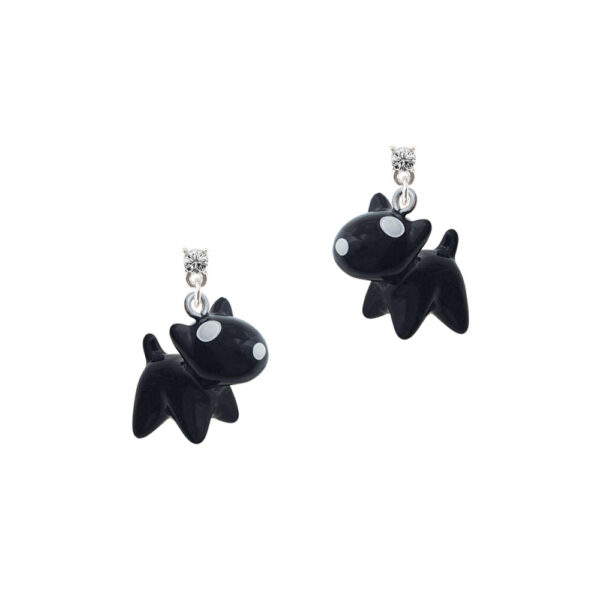 Resin Black Bull Terrier Dog Silver Plated Crystal Post Earrings, Select Your Color