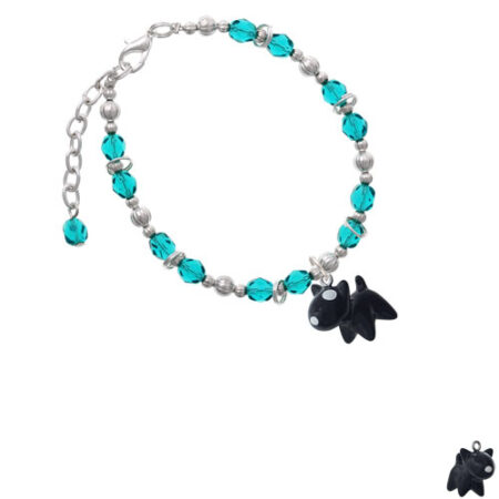 Resin Black Bull Terrier Dog Teal Beaded Bracelet