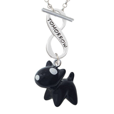 Resin Black Bull Terrier Dog Today Tomorrow Infinity Toggle Necklace