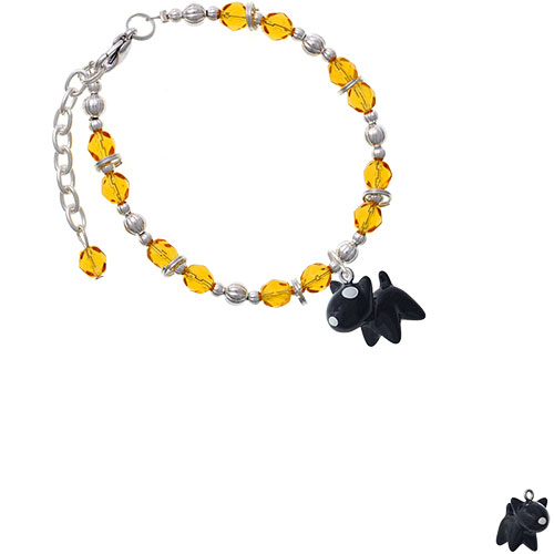 Resin Black Bull Terrier Dog Yellow Beaded Bracelet