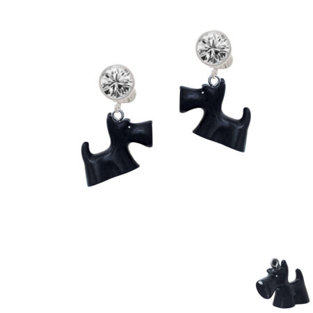 Resin Black Scottie Dog Crystal Clip On Earrings