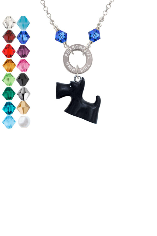 Resin Black Scottie Dog Custom Engraved Name Ring Crystal Necklace
