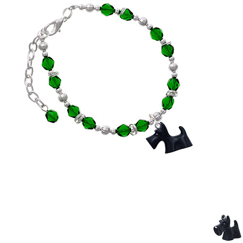 Resin Black Scottie Dog Green Beaded Bracelet