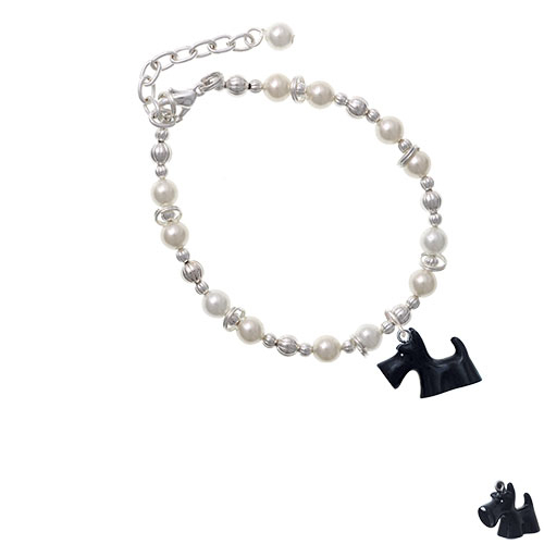 Resin Black Scottie Dog Imitation Pearl Beaded Bracelet