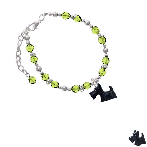 Resin Black Scottie Dog Lime Green Beaded Bracelet