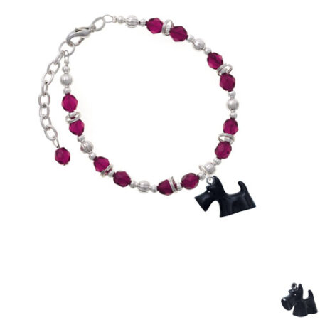 Resin Black Scottie Dog Magenta Beaded Bracelet