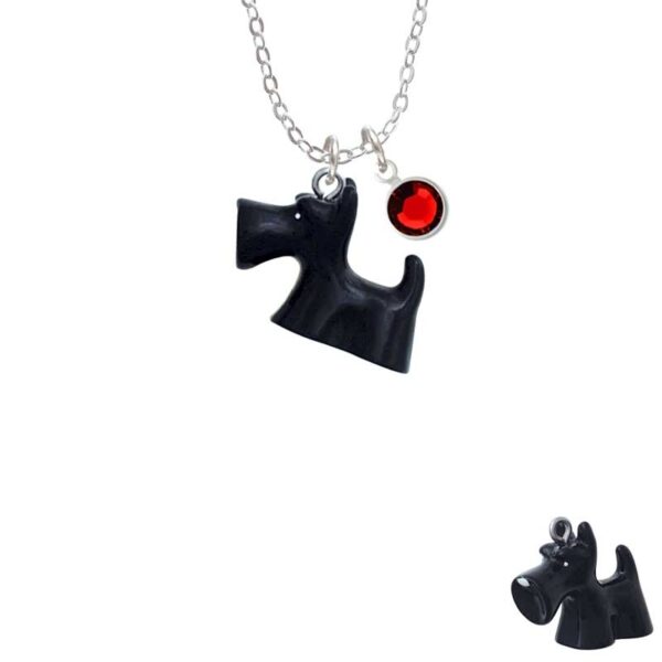 Resin Black Scottie Dog Necklace with Red Crystal Drop