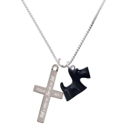 Resin Black Scottie Dog - She will not Fall - Cross Necklace