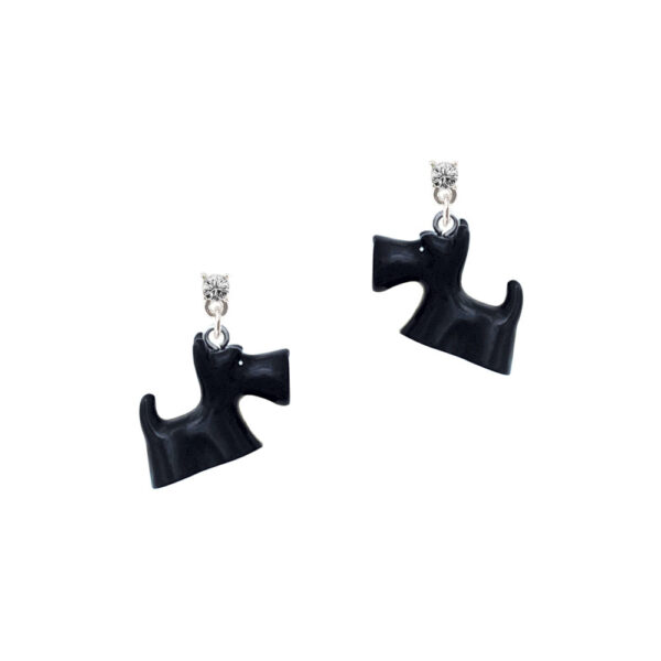 Resin Black Scottie Dog Silver Plated Crystal Post Earrings, Select Your Color
